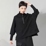 Stand Collar Long Sleeve Black Zipper Sweatshirt