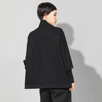 Stand Collar Long Sleeve Black Zipper Sweatshirt