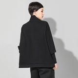 Stand Collar Long Sleeve Black Zipper Sweatshirt