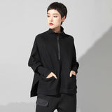 Stand Collar Long Sleeve Black Zipper Sweatshirt