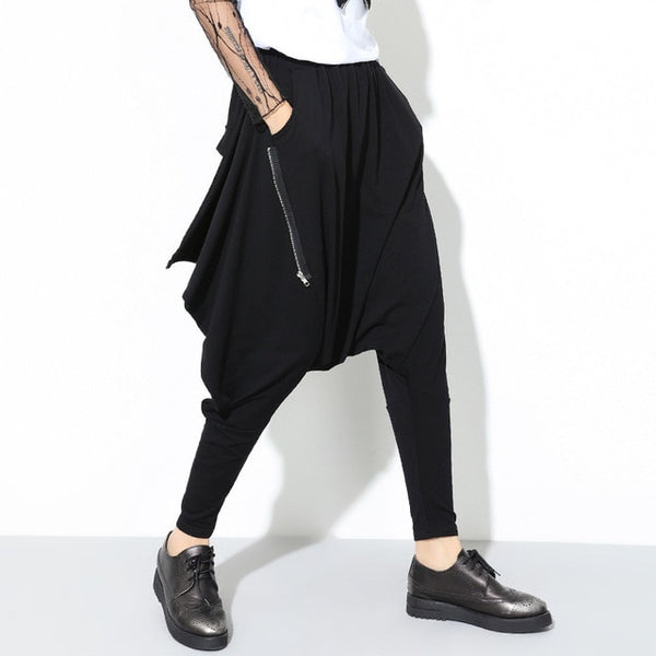 High Elastic Waist Black Harem Pants