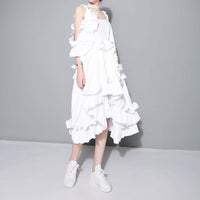 White Multilayer Ruffle Dress