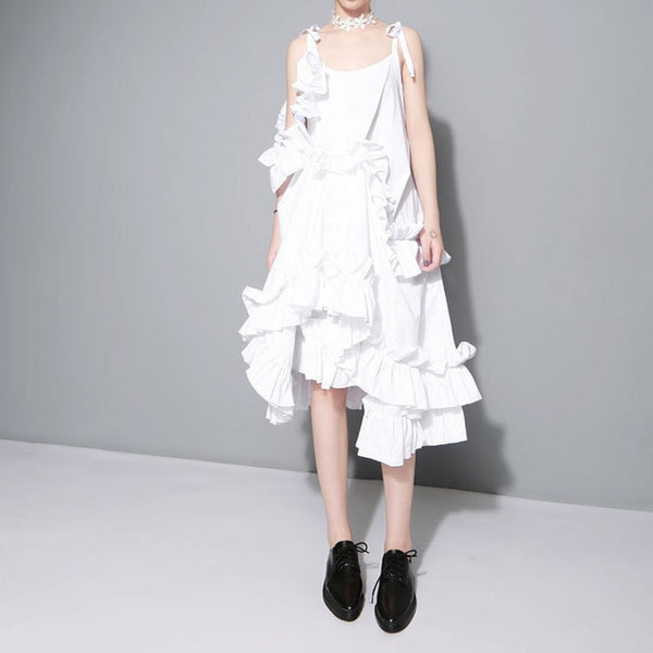 White Multilayer Ruffle Dress