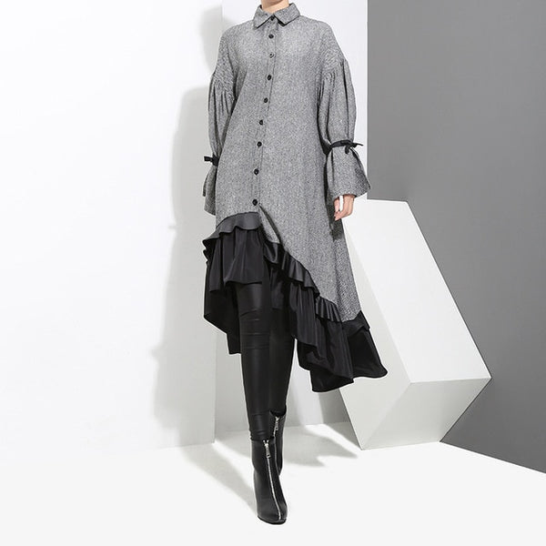 Lapel Long Sleeve  Bandage Dress