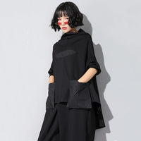 High Collar Long Sleeve Black T-shirt