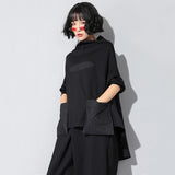High Collar Long Sleeve Black T-shirt