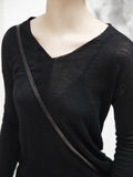 V-collar Long Sleeve Half Split T-shirt