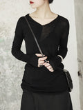 V-collar Long Sleeve Half Split T-shirt