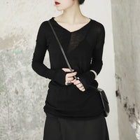 V-collar Long Sleeve Half Split T-shirt