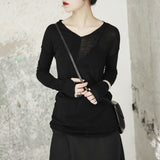 V-collar Long Sleeve Half Split T-shirt
