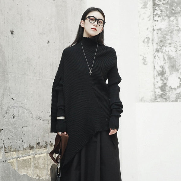 Black Stand Collar Hollow Out Sweater