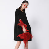Wrist Sleeve O Collar Fish Embroidery Dress