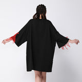 Wrist Sleeve O Collar Fish Embroidery Dress