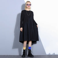 Round Neck Long Sleeve Black Dress