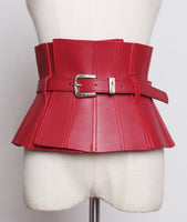 Pu Leather Black Ruffles Buckle Wide Belt