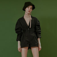 Turn-down Collar Long Sleeve Jacket Romper