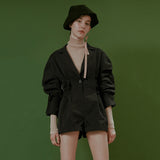 Turn-down Collar Long Sleeve Jacket Romper