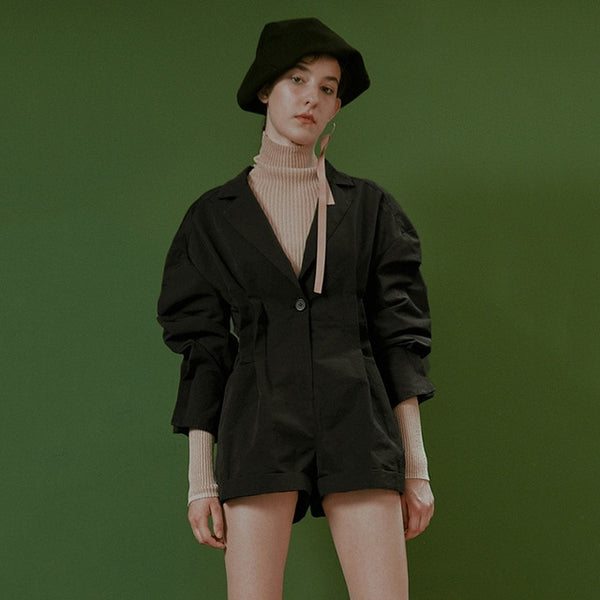 Turn-down Collar Long Sleeve Jacket Romper