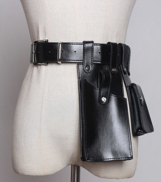 Pu Leather Black Buckle Long Belt