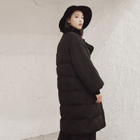 V-collar Solid Black Big Size Cotton-padded Coat