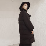 V-collar Solid Black Big Size Cotton-padded Coat