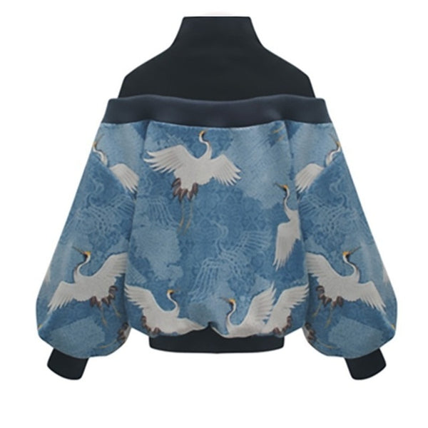 High Collar Long Sleeve Pattern Printed Sweatshirt