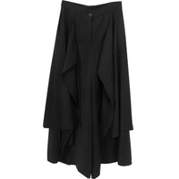 High Waist Black Loose Pockets Button Trousers