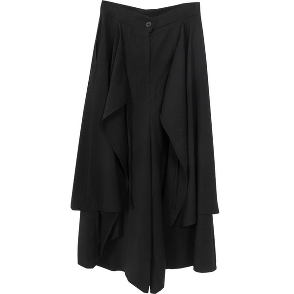 High Waist Black Loose Pockets Button Trousers