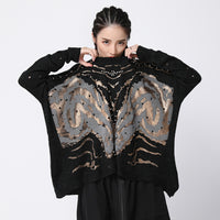 Black Patchwork Oversize Sweater