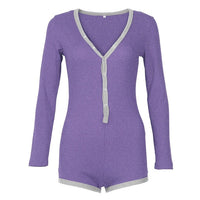 Long Sleeve Cotton Loungewear Bodysuit With Buttons