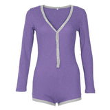 Long Sleeve Cotton Loungewear Bodysuit With Buttons