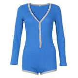 Long Sleeve Cotton Loungewear Bodysuit With Buttons