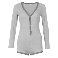 Long Sleeve Cotton Loungewear Bodysuit With Buttons