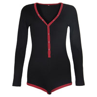 Long Sleeve Cotton Loungewear Bodysuit With Buttons
