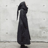Hooded Black Striped Long Coat