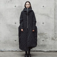 Hooded Black Striped Long Coat