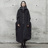 Hooded Black Striped Long Coat