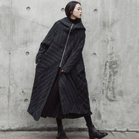 Hooded Black Striped Long Coat