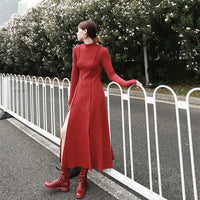 Stand Collar Long Sleeve Dress