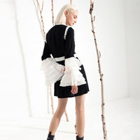 Ruffeled Collar Long Flare Sleeve Dress