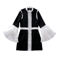 Ruffeled Collar Long Flare Sleeve Dress