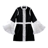 Ruffeled Collar Long Flare Sleeve Dress