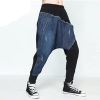 Denim Stitching Elatic Waist Cross-pants