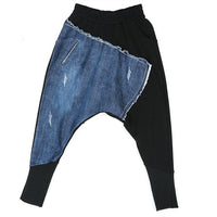 Denim Stitching Elatic Waist Cross-pants