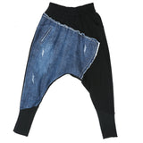 Denim Stitching Elatic Waist Cross-pants