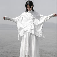 Lapel Long Sleeve White Loose Blouse