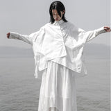 Lapel Long Sleeve White Loose Blouse