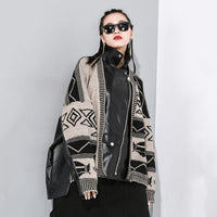 Black Knitting Pu Leather Big Size Jacket