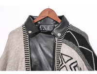 Black Knitting Pu Leather Big Size Jacket