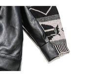Black Knitting Pu Leather Big Size Jacket